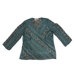 Como women blue paisley print tunic blouse 3/4 Sleeve Size 1X